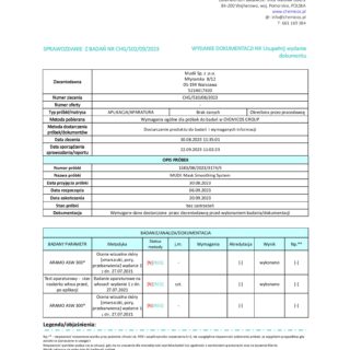 Sprawozdanie z badań laboratoryjnych dla produktu do pielęgnacji włosów MUDII Mask Smoothing System.