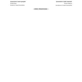 Strona końcowa raportu z badania kosmetyków potwierdzająca zgodność i bezpieczeństwo produktu.