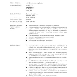 Raport z badań mikrobiologicznych szamponu Mudii Shampoo Smoothing System.