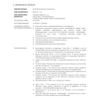 Strona raportu z badania dermatologicznego produktu Mudii Peeling Purifying System.