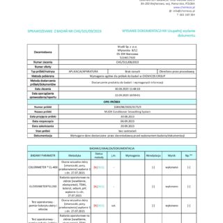 Sprawozdanie z badań laboratoryjnych produktu Mudii Conditioner Smoothing System.