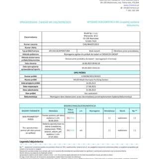 Sprawozdanie z badań laboratoryjnych szamponu Mudii dotyczące parametrów skóry głowy.