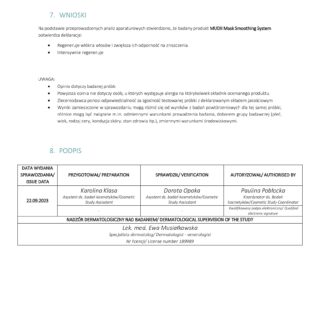 Raport potwierdzający skuteczność produktu MUDII Mask Smoothing System w regeneracji włókna włosów.