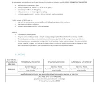 Raport potwierdzający skuteczność MUDII Peeling Purifying System w pielęgnacji skóry głowy.
