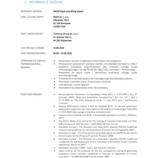 Raport z badań mikrobiologicznych i dermatologicznych dla produktu Mudii Mask Smoothing System.