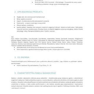 Dokumentacja badań laboratoryjnych dotyczących szamponu do włosów i skóry głowy.