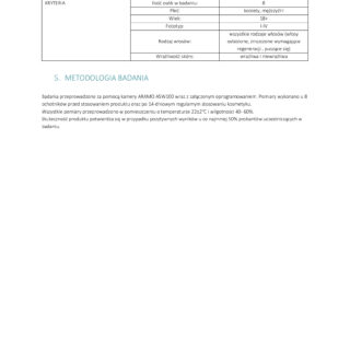 Dokumentacja metodologii badania skuteczności produktów do włosów i skóry głowy marki Chemicos Group.