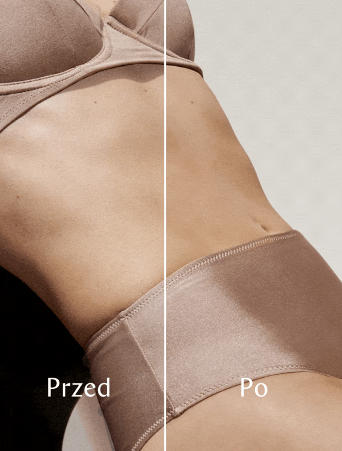 Porównanie skóry ciała przed i po użyciu produktu pielęgnacyjnego.