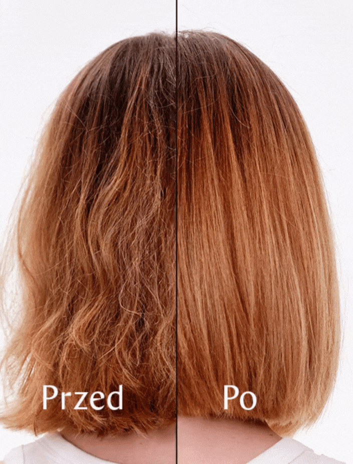 Efekt przed i po użyciu produktu wygładzającego do włosów