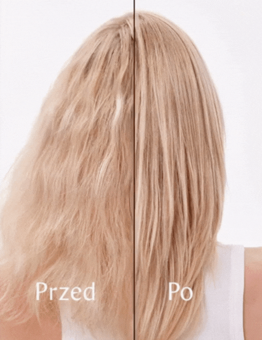 Efekt przed i po zastosowaniu produktu wygładzającego włosy