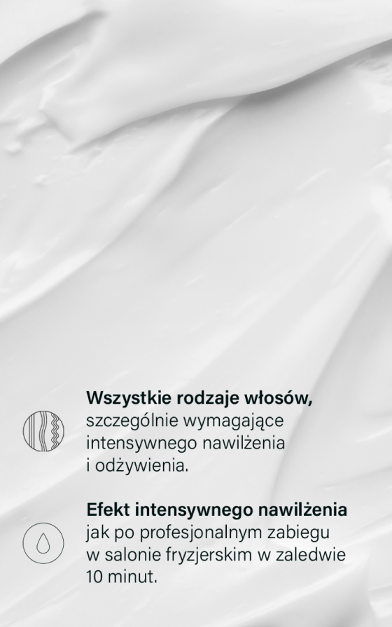 Kremowa konsystencja produktu do intensywnego nawilżenia i odżywienia włosów.
