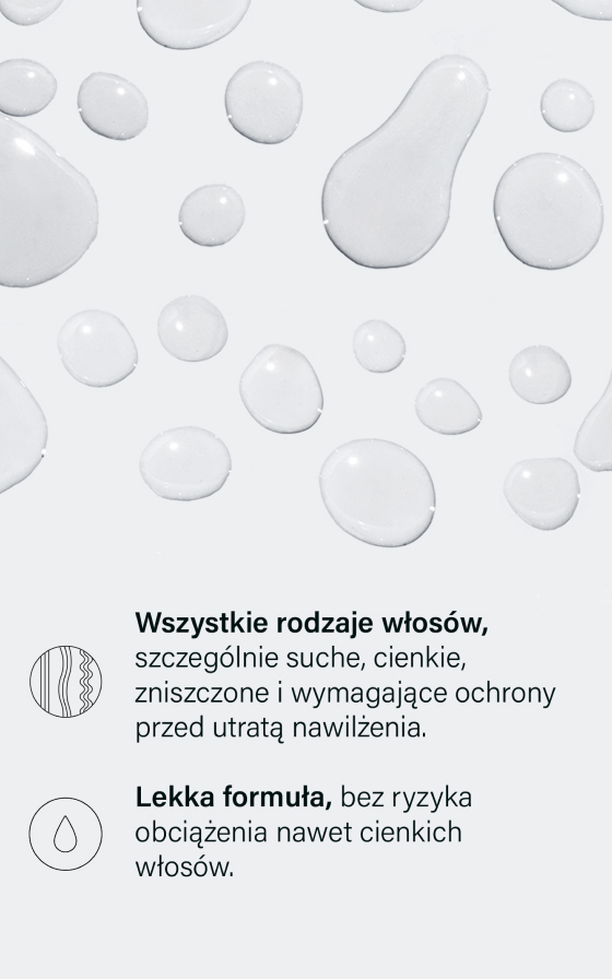 Lekka formuła do wszystkich rodzajów włosów, chroniąca przed utratą nawilżenia.